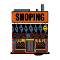 A cartoon building with the word shopping on it vector