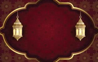 Arabic lanterns on red background for greeting card vector