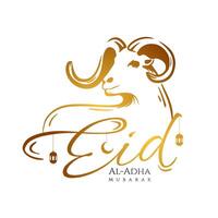 Eid Al-Adha Mubarak greeting background with typography text and hand drawn of goat illustration vector