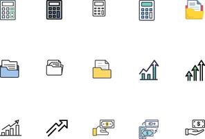 A set of icons that include a calculator, a phone, and a pen vector