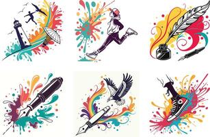 Modern and Aesthetic Artistic Ink Background Collection Abstract Designs vector