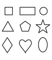 A set of basic geometric shapes. Square, Rectangle, Circle, Heart, Star and more vector