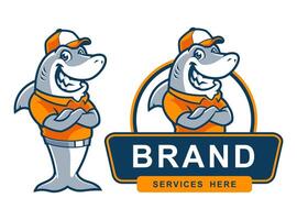 MASCOT CARTOON CHARACTER SHARK WORKER vector