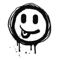 Face With Tongue out emoticon character. Spray painted graffiti smile face With Tongue out in black over white. isolated on white background. vector