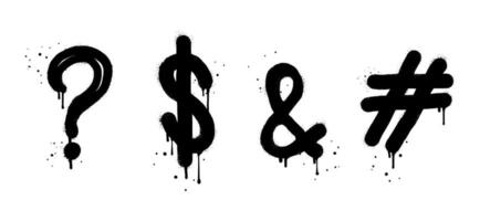 Spray painted graffiti dollar, ampersand, hashtag, question marks. design element drip symbol. isolated on white background vector
