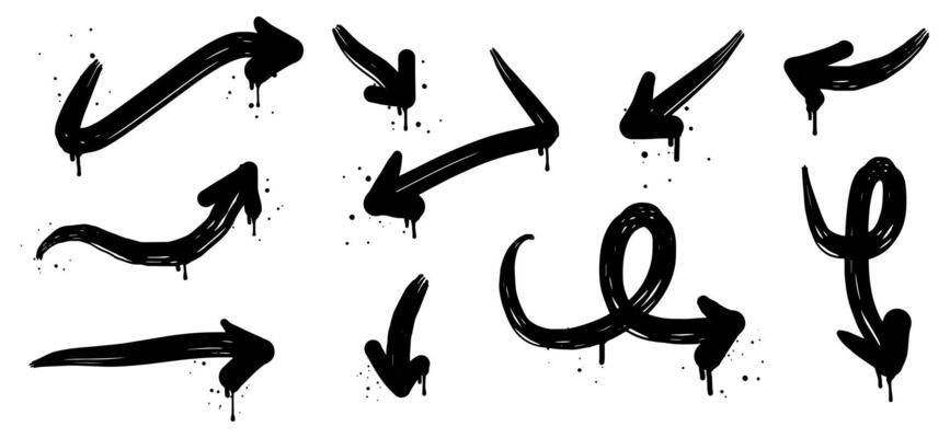 collection of Spray painted graffiti Arrow in black over white. isolated on white background.
