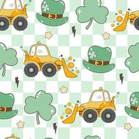 Boy's St Patrick's Day Seamless Pattern with Construction Lucky Seamless Pattern Fabric vector