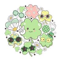 St. Patrick's Day t-shirt Design with Retro Shamrock, Hats, Four-Leaf Clovers and Lucky Elements Hand Drawn Design vector