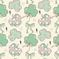 St. Patrick's Day Seamless Pattern with Groovy Shamrock and Coquette Clover Seamless Pattern Fabric vector