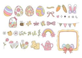 Easter Elements with Spring Hand Drawn Doodle Design vector