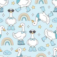 Spring Seamless Pattern with Silly Goose and Elements Seamless Pattern for Boy Fabric vector