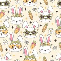 Easter Day Seamless Pattern with Groovy Easter Bunny Seamless Pattern Fabric vector