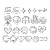 St. Patrick's Day with Retro Shamrock, Hats, Four-leaf Clovers Coloring Page Groovy St Patrick s Day Line art Doodle Hand Drawn design vector
