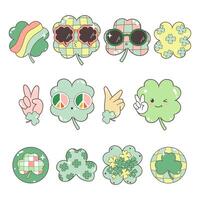 St. Patrick's Day with Celebration with Retro Shamrock, Hats, Four-leaf Clovers Hand Drawn design vector
