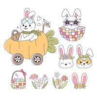 Easter Day Design with Disco Bunny Trendy and Spring Elements Hand Drawn Design vector
