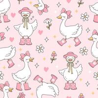 Spring Seamless Pattern with Silly Goose and Elements Seamless Pattern for Girl Fabric vector