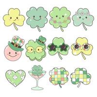 St. Patrick's Day Celebration with Retro Shamrock, Hats, Four-leaf Clovers Hand Drawn design vector