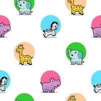 seamless pattern with cute safari animals elephant, zebra, hippopotamus, giraffe vector