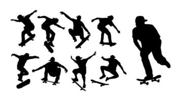 set of skateboarders silhouette vector