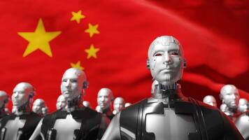 Humanoid robot AI technology in China, 3d rendering video