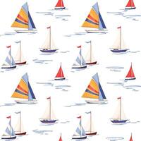 Marine regatta seamless pattern with sailboats. Nautical repeat background with various ships in sea Summer endless design in flat style for print, fabric, textile, wrapping paper vector