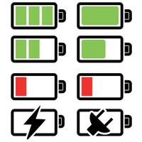 Phone battery charge amount, mobile power with full charge, no charge and charging icons vector