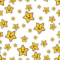 Cute cartoon smiling star seamless pattern, astronomy themed background vector