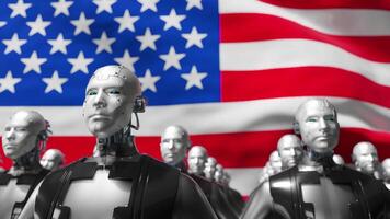 Humanoid robot AI technology in USA, 3d rendering video