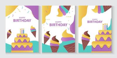 set of birthday banners with ice cream and cake and copy space for text vector