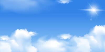 clouds and sun in the sky with a blue sky background vector