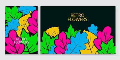 set of retro flowers poster banner design background vector