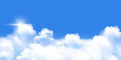 Realistic clouds and sun in blue sky background vector
