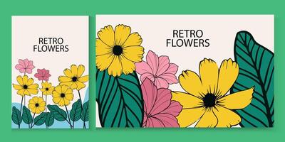 retro flowers banner card background for summer or spring vector