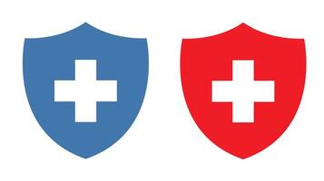 Medical shield icons in blue and red on white background vector