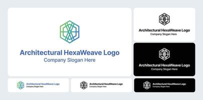 Architectural HexaWeave Logo- Innovative Design Combining Architecture with Hexagonal Weaving Patterns vector