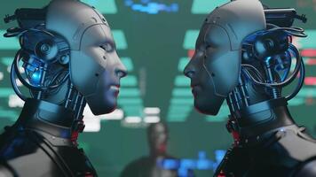 Humanoid robot, AI revolution of robotic technology, 3d rendering video