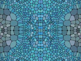 A symmetrical abstract mosaic pattern in shades of blue, resembling stained glass with irregularly shaped tiles. vector