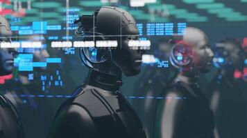 Humanoid robot, AI revolution of robotic technology and digital motion graphic video