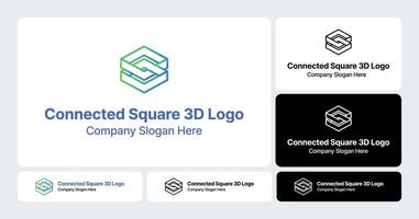 Connected Square 3D Logo Interlinked Three Dimensional Squares vector