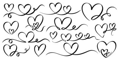 Set of Heart line art , Doodle sketch style of hearts icon illustration for concept design. vector