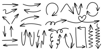 Set of Hand drawn arrows doodle on white background vector