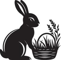 silhouette of a rabbit with a basket of grasses vector