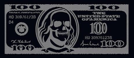 Dollar bill with skull, negative vector