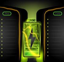 green battery low poly charge indicators with pron and cons list vector