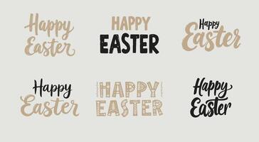 Happy Easter typography set with stylish hand-drawn lettering in various artistic fonts for festive greeting cards and designs vector
