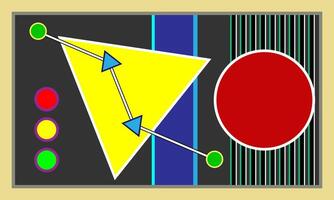 Bauhaus geometric pattern background, abstract circle, triangle and square lines art. Yellow, blue, red and green color, trendy Bauhaus pattern backgrounds vector