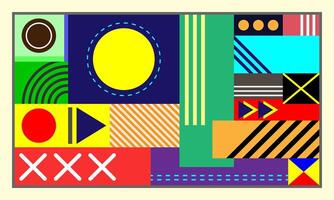 Abstract Bauhaus geometric pattern background, circle, triangle and square lines color art design. Colorful Bauhaus pattern background vector