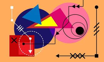 Abstract Bauhaus or Memphis geometric shapes and composition. Retro elements, geometric pattern for banner, poster, leaflet. Design background geometric vector