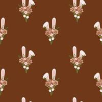 Seamless pattern with bunny and bouquet. Background for wrapping paper, greeting cards and seasonal designs. Happy Easter Day. vector