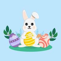 little bunny with an Easter egg. Character in cartoon style. vector